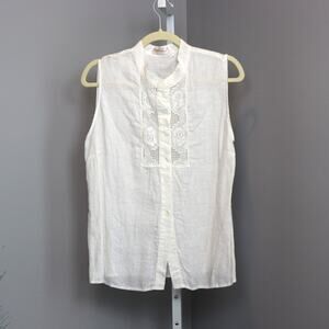 Valentine‎ Fashion White Linen Eyelet Sleeveless Blouse Women’s 48 EU - Large